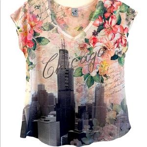Y2K Chicago Windy City Skyline Bling Women’s Top Size Large